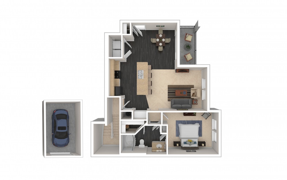 The Davis - 1 bedroom floorplan layout with 1 bath and 1019 square feet.
